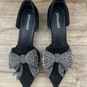 Jeffrey Campbell Black Loafers with Metallic Bow